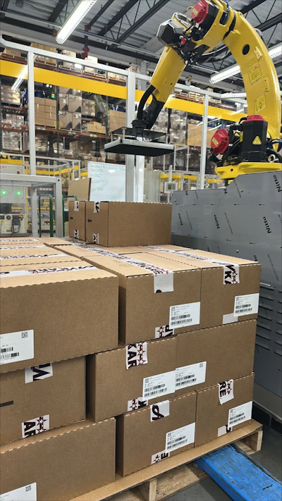 After 2D codes are verified to confirm bundle counts and contents, cases are sealed and palletized.
