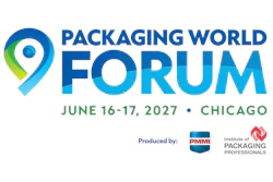 Packaging World Forum logo with location pin icon and event details for June 16-17, 2027 in Chicago