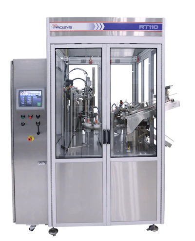 Prosys RT110 robotic assembly machine with control panel and dual-chamber processing system