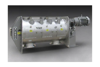 Industrial ribbon blender mixer with electric motor drive and stainless steel cylindrical drum