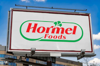 Hormel Foods logo on outdoor billboard advertisement against blue sky