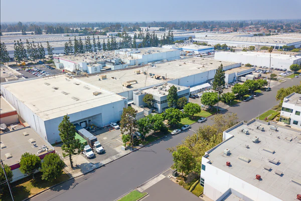 Aerial view of Juanita’s Foods’ newly acquired 120,000-sq-ft manufacturing facility in Santa Fe Springs, Calif.