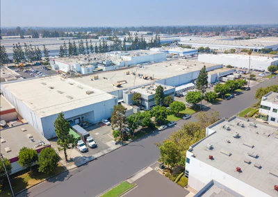 Aerial view of Juanita’s Foods’ newly acquired 120,000-sq-ft manufacturing facility in Santa Fe Springs, Calif.