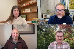 Four professionals in a video conference call displayed in a grid layout