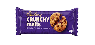 Cadbury Crunchy Melts chocolate centre bar 156g in purple packaging with cookie image