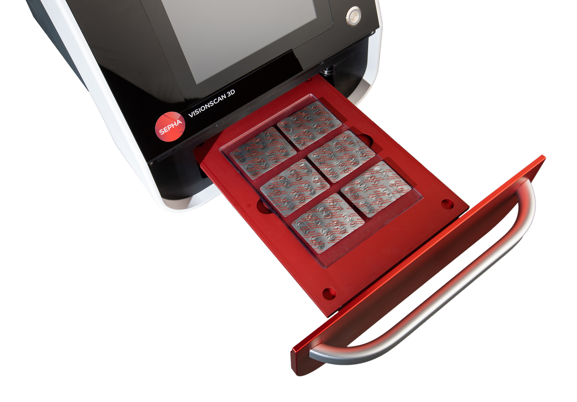 Leica Biosystems VisioCAM HD microscope camera with open red specimen slide drawer containing eight glass slides