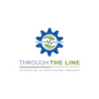 Through The Line Packaging & Processing Podcast logo featuring blue gear with green leaf and heartbeat line