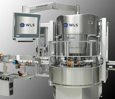 WLS RL-420 industrial rotary coating system with control monitor and Strongarm overhead support