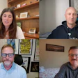 Four people participating in a virtual video conference meeting displayed in a grid layout