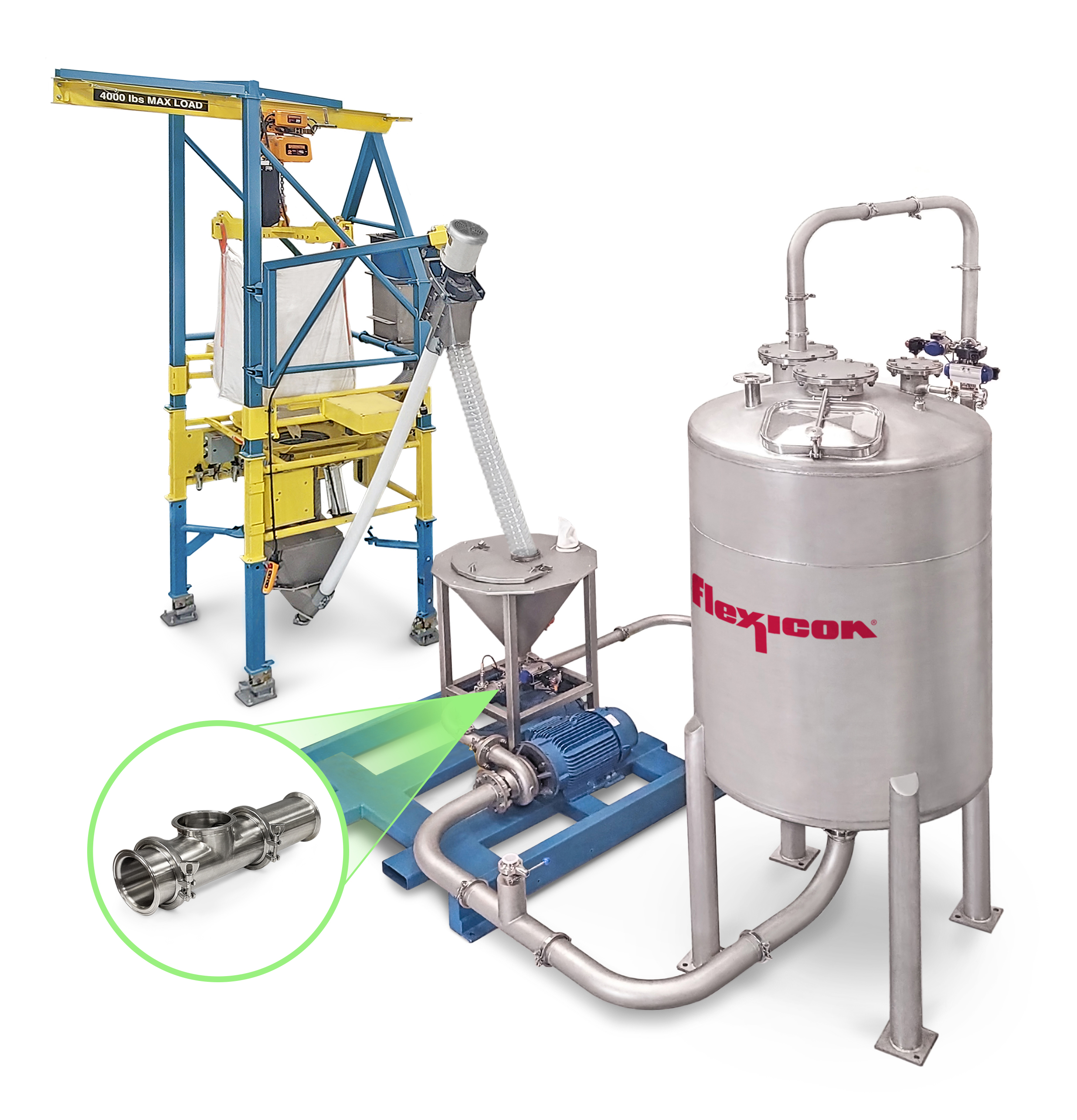 Flexicon’s new FlexEductor liquid mixing eductor system integrates with a range of Flexicon equipment, providing a streamlined, single-source solution for conveying, mixing and blending.