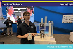 Ty Anderson from Alfa Laval demonstrates packaging equipment at Pack Expo booth LU-7820 trade show