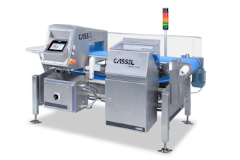 CASS1 industrial inspection machine with touchscreen control panel, blue processing unit, and tri-color status indicator light
