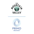 The Mountain Valley Pure Natural Fine water logo and Primo Brands logo with radiating sunburst design