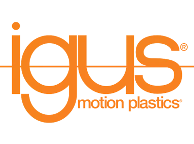 Igus motion plastics logo in orange with registered trademark symbol