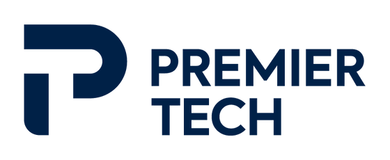 Premier Tech logo featuring abstract navy P symbol and company name in sans-serif typeface