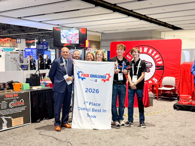 Team members holding 2026 BACK Challenge second place award banner at robotics competition event