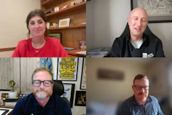 Four people in a video conference call displayed in a grid layout on screen