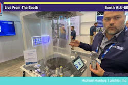 Michael Moebus from Lechler Inc demonstrates packaging equipment at Pack Expo booth LU-8043