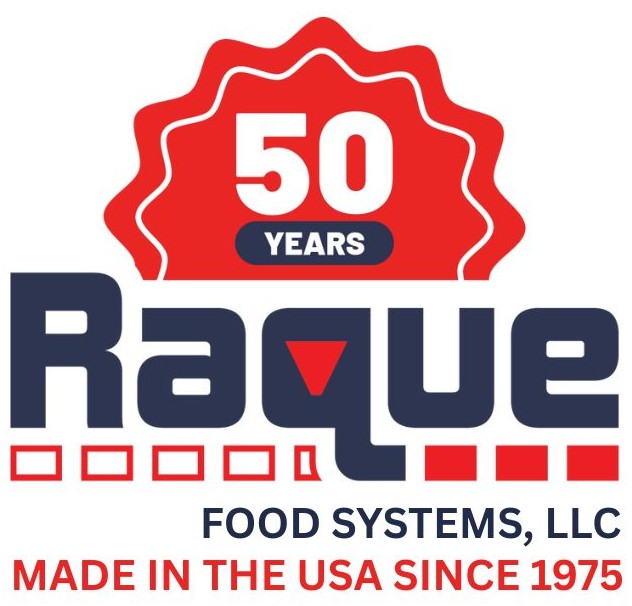 Raque Food Systems 50 years anniversary logo, established 1975, made in USA