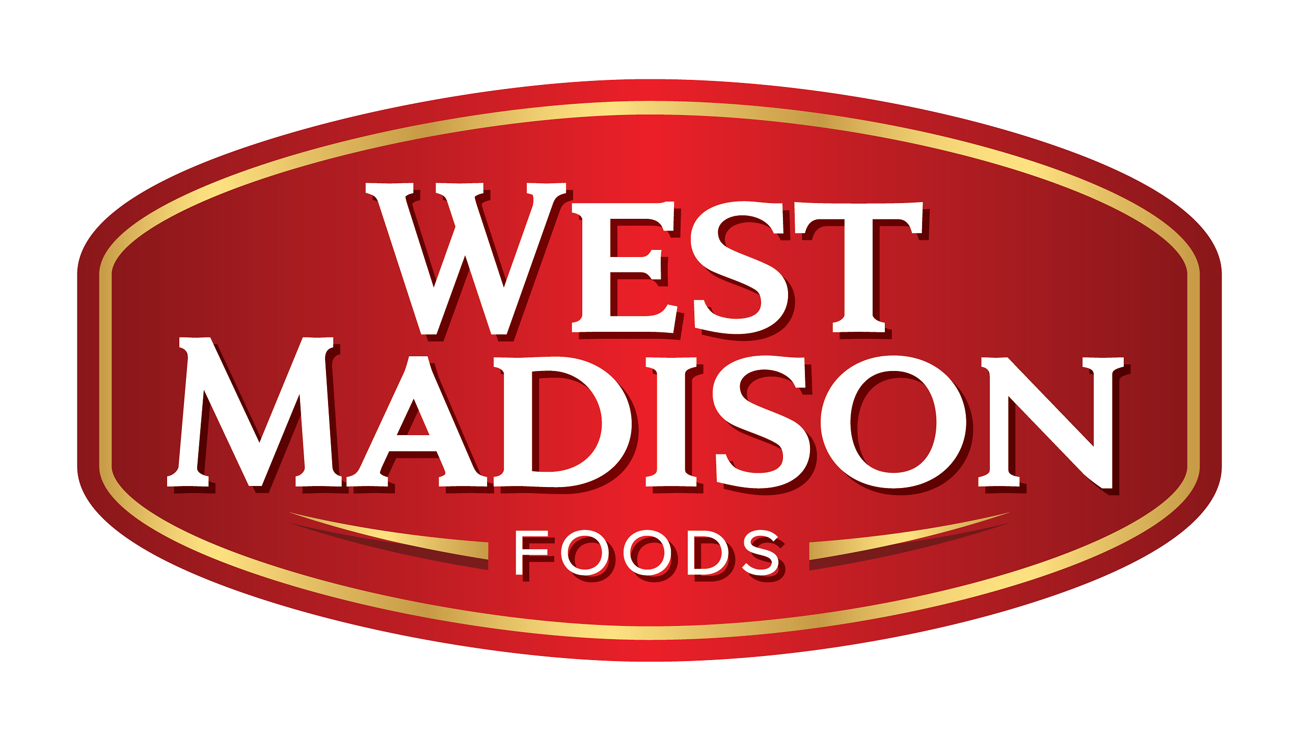 West Madison Foods red and gold oval badge logo with white text