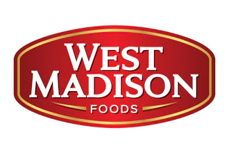 West Madison Foods red and gold oval badge logo with white text