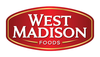 West Madison Foods red and gold oval badge logo with white text
